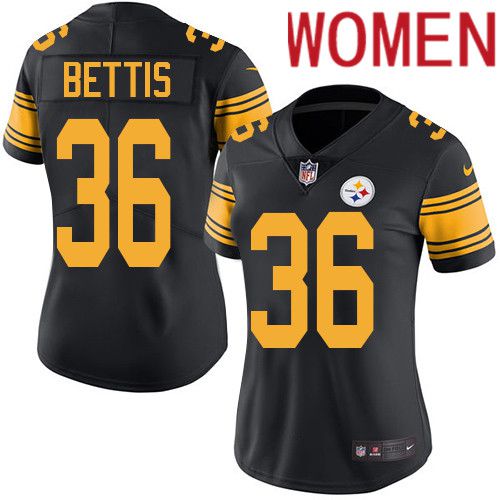 Women Pittsburgh Steelers #36 Jerome Bettis Nike Black Vapor Limited Rush NFL Jersey->women nfl jersey->Women Jersey